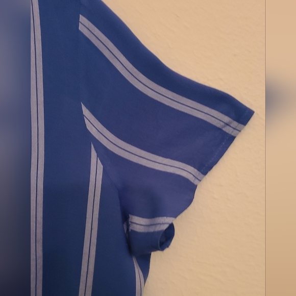 ANA Women's Casual Blue Striped Short Sleeve Dress - Size Large / Pre-owned - Picture 3 of 5